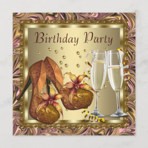 Womans Orange Pink Gold Birthday Party Invitation