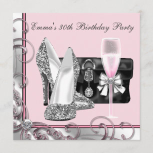 Womans Pink 30th Birthday Party Invitations