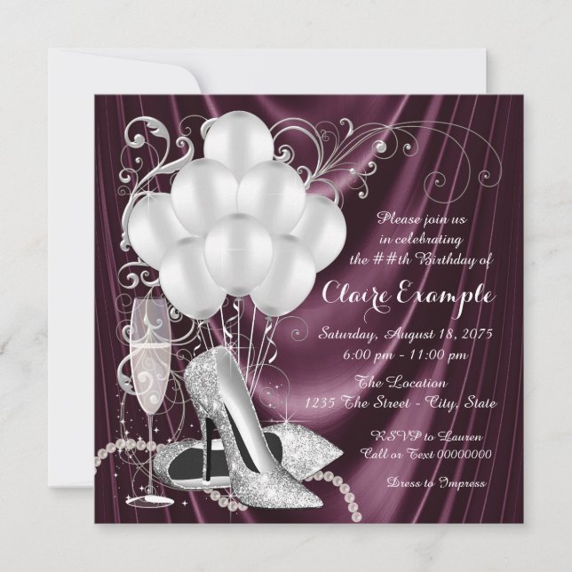Womans Plum Purple Birthday Party Luxe Invitation (Front)