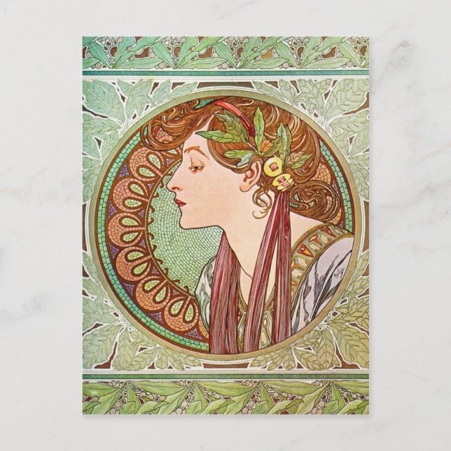 Woman's Profile, Alphonse Mucha Postcard (Front)