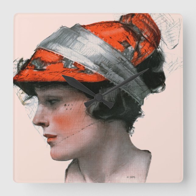 Woman's Profile Square Wall Clock (Front)