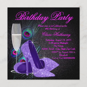 Womans Purple Peacock Birthday Party Invitation