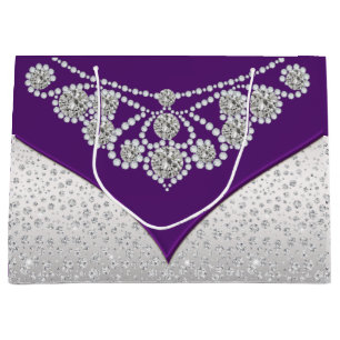 Womans Purple Silver Grey Diamond Princess Large Gift Bag