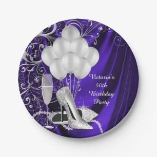 Womans Purple Silver Shoe Party Paper Plates