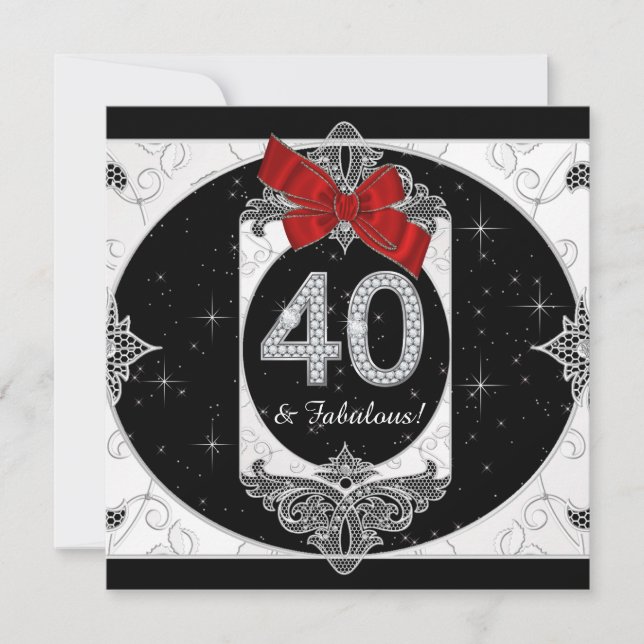 Womans Red and Black 40th Birthday Party Invitation (Front)