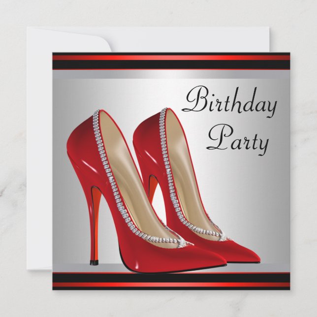 Womans Red High Heel Shoes Birthday Party Invitation (Front)