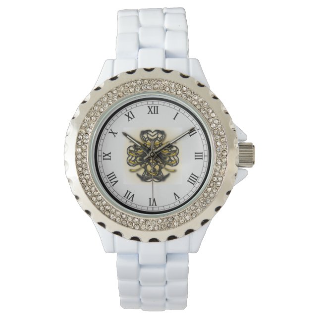 Woman's Rhinestone White Enamel Watch (Front)