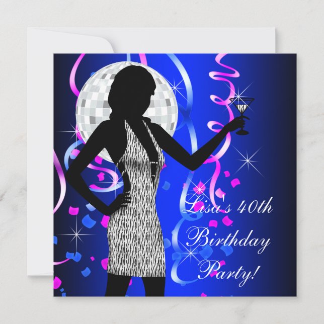 Womans Royal Blue Birthday Party Invitation (Front)