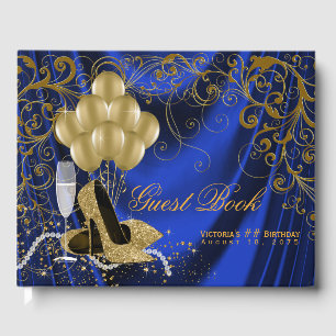 Womans Royal Blue Gold Birthday Guest Book