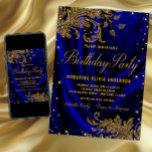 Womans Royal Blue Gold Birthday Party Invitation<br><div class="desc">Womans royal blue and gold birthday party invitation with elegant gold glitter swirls on a beautiful royal blue satin background. This royal blue and gold birthday invitation is easily customised with your event details. The "Birthday Party" text cannot be changed.</div>