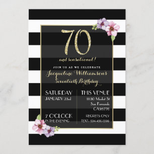 Woman's Seventy & Sensational B&W Floral Stripe Invitation