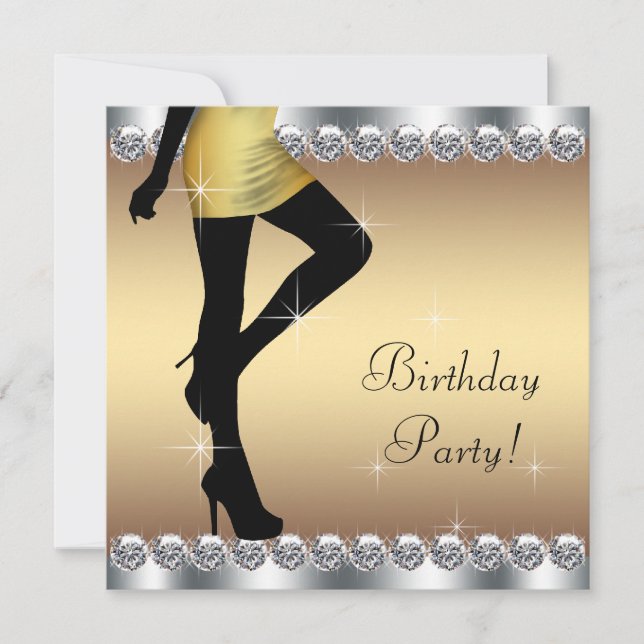 Womans Silver and Gold Birthday Party Invitation (Front)
