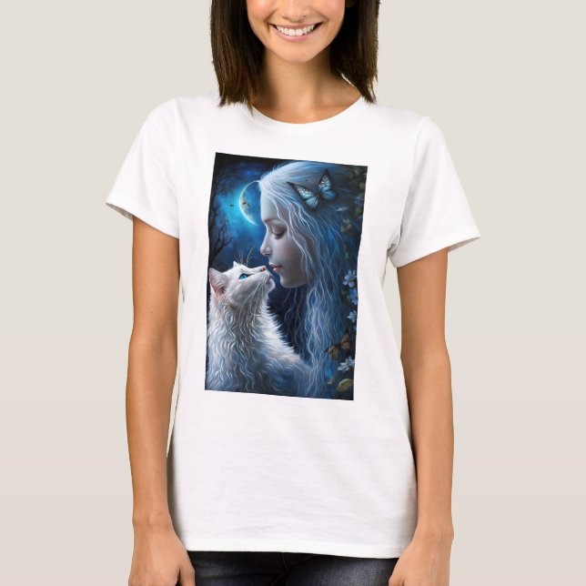 Woman's T-Shirt  Fairy Queen with Cat  (Front)