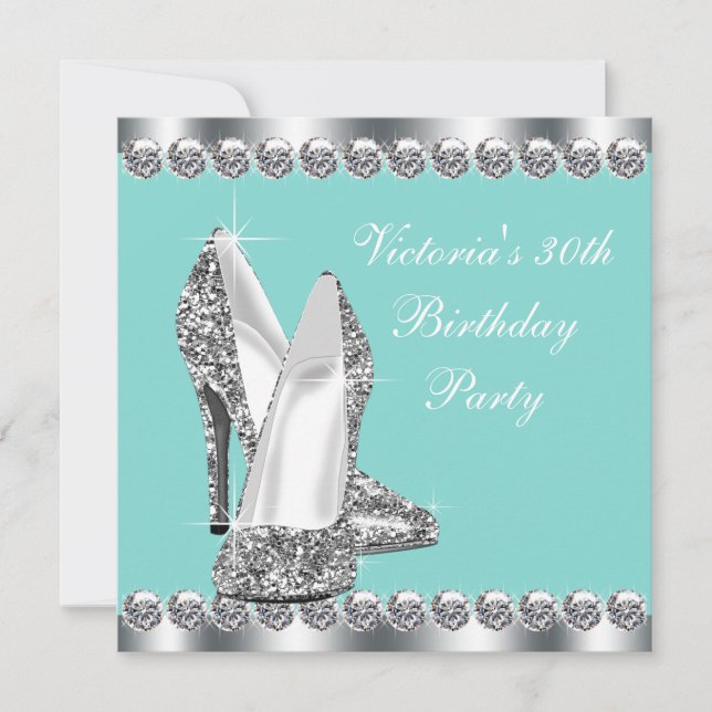 Womans Teal Blue Birthday Party Invitation (Front)