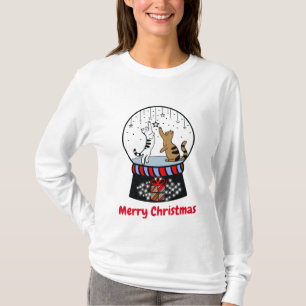 Woman's Tee with Cat Snow Globe