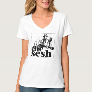 Woman's "the sesh" Logo White V-neck T-Shirt