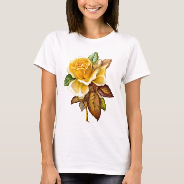 Womans Vintage Yellow Rose Baby-doll T-shirt (Front)