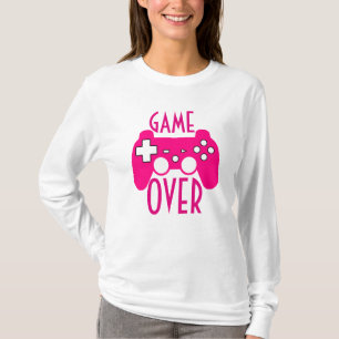 Womans White & Pink Game Over Long Sleeve T T-Shirt