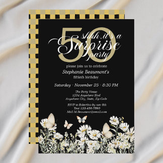 Woman's White Wildflower Surprise 50th Birthday Invitation