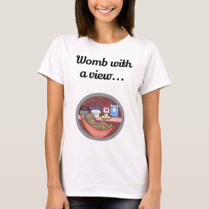 Womb with a View Funny Pregnancy Humour, dark skin T-Shirt