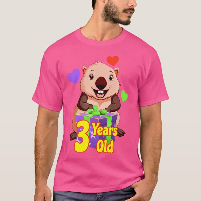 Wombat 3 Years Old Birthday Wombat Australian Anim T-Shirt (Front)