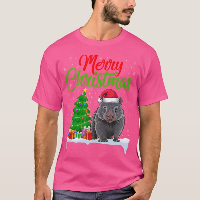 Wombat Christmas Tree Lights Funny Xmas Wombat Lov T-Shirt (Front)
