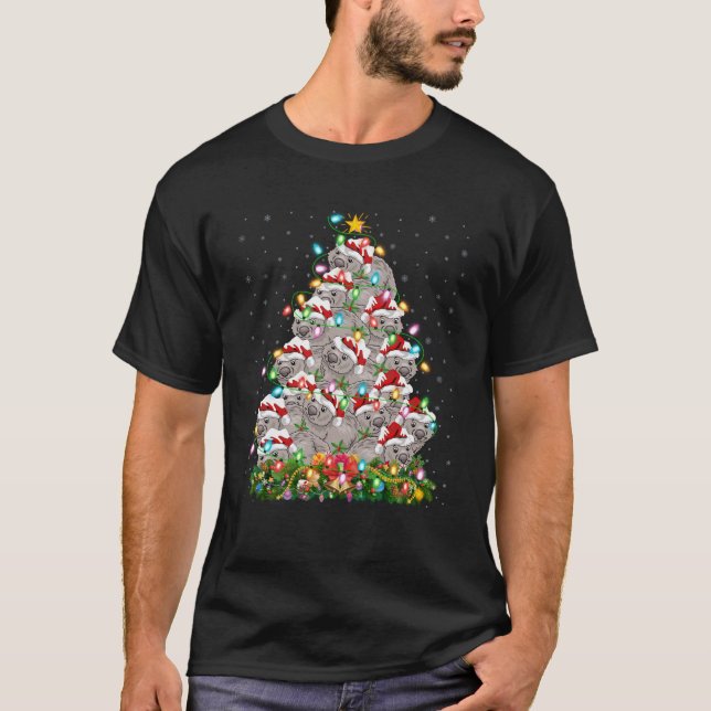 Wombat Lover Xmas Lights Santa Wombat Christmas Tr T-Shirt (Front)
