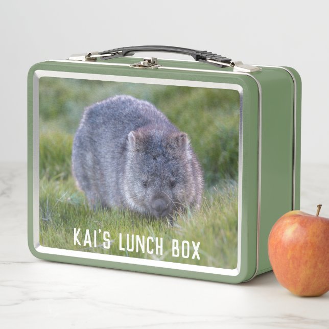 Wombat Wildlife Animal Australia, Cute Green Metal Lunch Box (In Situ)