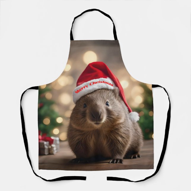 "Wombat Wonderland: A Cozy Christmas Eve" Apron (Front)