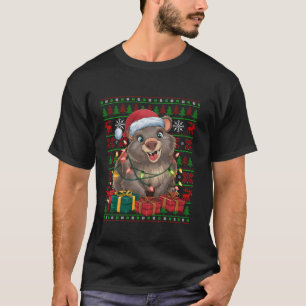 Wombat Xmas Lights Ugly Santa Hat Wombat Christmas T-Shirt