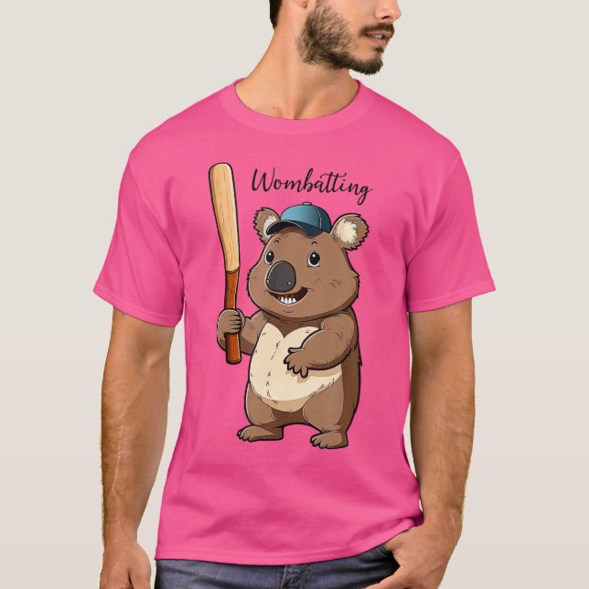 Wombatting Cute Cartoon Baseball Player Wombat T-Shirt (Front)