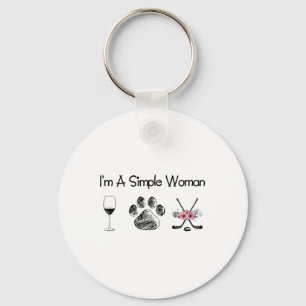 Women#39;s I#39;m A Simple Woman Wine Hockey Dogs Key Ring