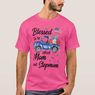 Women 4th July American Flag Patriotic Blessed Mum T-Shirt