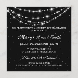 Women 50th Birthday Party Sparkling Chain Black Invitation