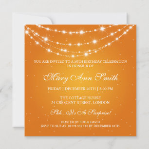 Women 50th Birthday Party Sparkling Chain Orange Invitation