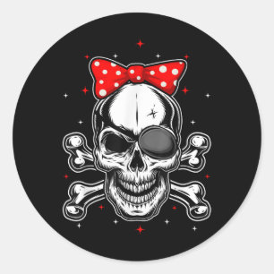 Women & Girls Cute Pirate Skull Crossbones Classic Round Sticker