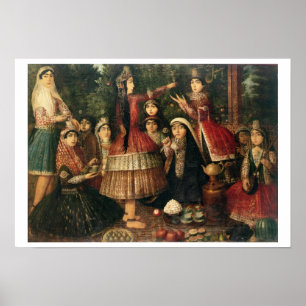 Women and Children in a Garden, 19th century (oil Poster