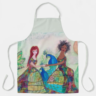 Women and Peacocks Whimsical Art Apron