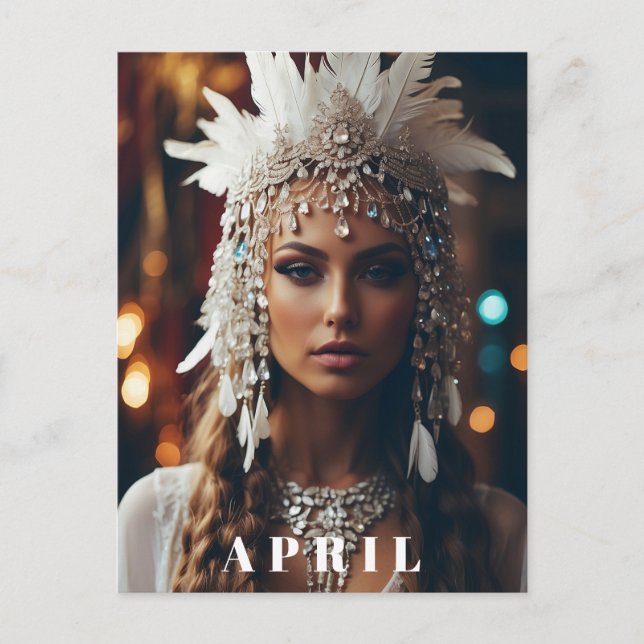 *~ Women AP53 Boho APRIL BIRTHDAY DIAMOND Postcard (Front)
