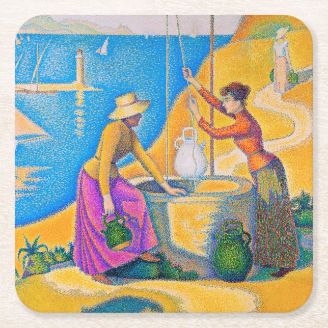 Women at the Well, Signac Square Paper Coaster (Front)