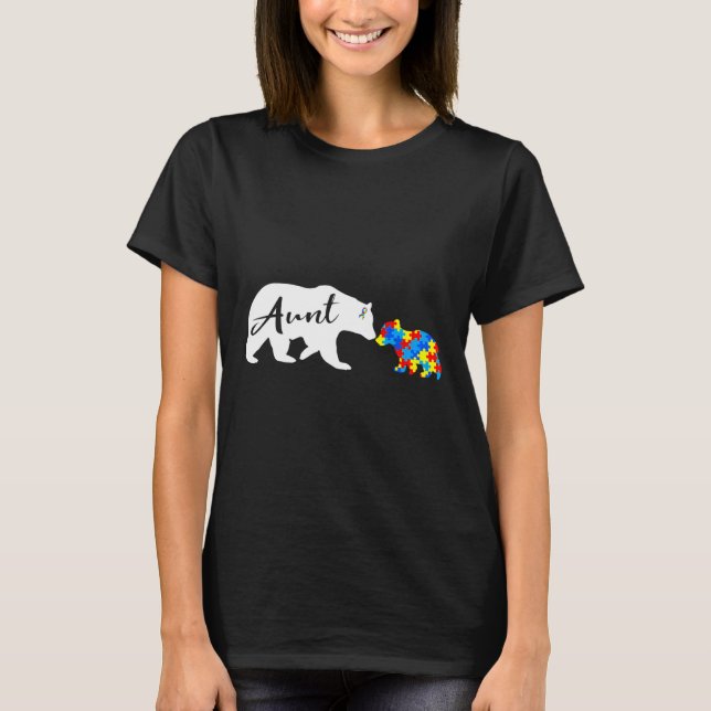Women Aunt Bear Autistic Autism Awarene T-Shirt (Front)