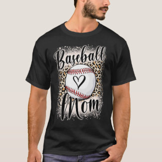 Women Baseball Mum Leopard Bleach Print T-Shirt