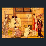 Women Bathing, Torii Kiyonaga Japanese Fine Art Poster<br><div class="desc">Torii Kiyonaga (1752 - June 28, 1815) was a Japanese ukiyo-e printmaker and painter of the Torii school. Originally Sekiguchi Shinsuke, the son of an Edo bookseller, he took on Torii Kiyonaga as an art-name. Although not biologically related to the Torii family, he became head of the group after the...</div>