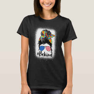 Women Be Kind Autism Messy Bun American Girls Moth T-Shirt