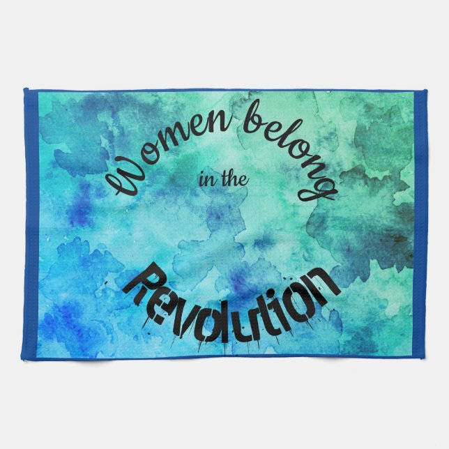Women belong in the Revolution blue watercolour Tea Towel (Horizontal)