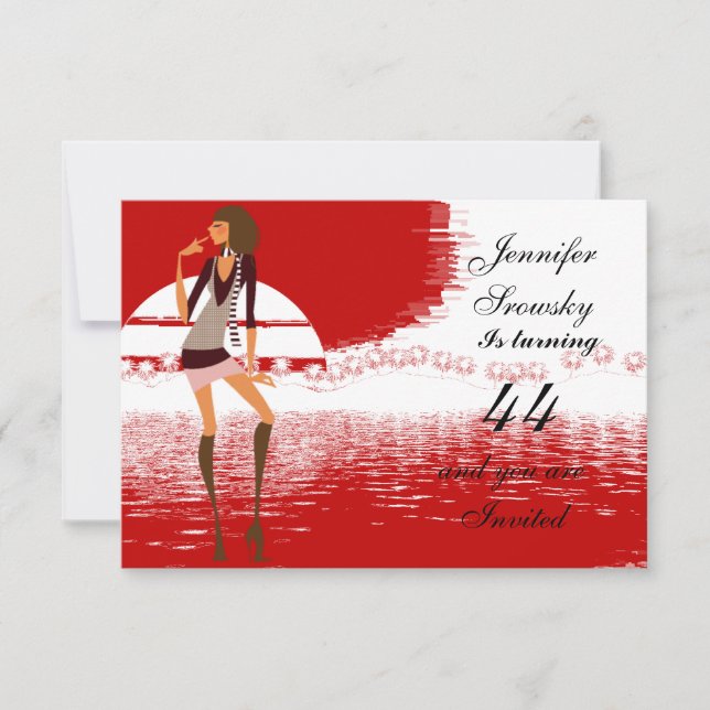 Women Birthday Party red Invitation (Front)
