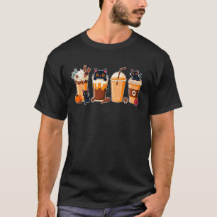 Women Black Cat Halloween Coffee Pumpkin Latte Spi T-Shirt