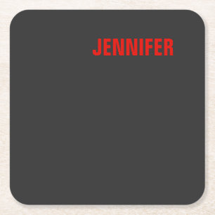 Women Black Colour Your Name Customise Gift Square Paper Coaster