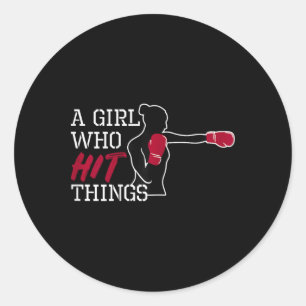 Women Boxing Kickboxing Gloves Ladies Girls Gift  Classic Round Sticker
