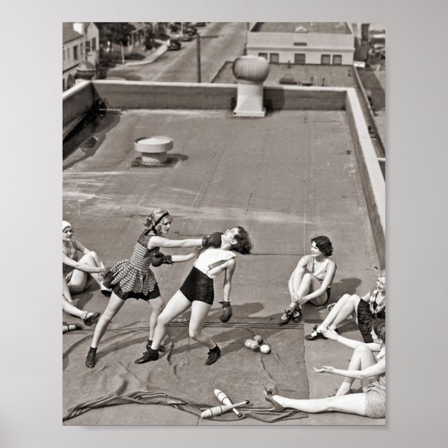 Women Boxing On A Roof 1938 Vintage Poster (Front)
